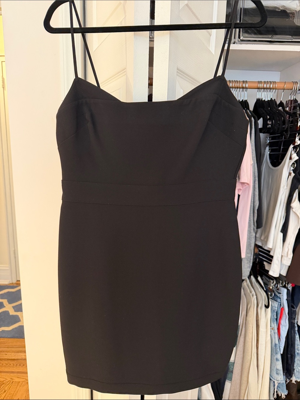 Likely Black Spaghetti-Strap Mini Dress with Sweetheart Neckline